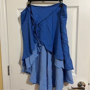 Island Importer blue ruffle wrap skirt